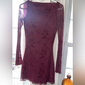 Motel Rocks Burgundy Floral Long Sleeve Dress